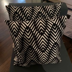 2 Two modern abstract palm pillow black and white style velvet and woven